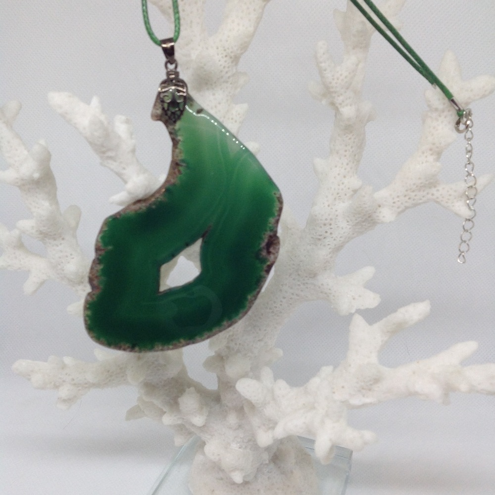 Geode Agate Slice Necklace on Waxed Cotton Cord - Picture 3 of 11